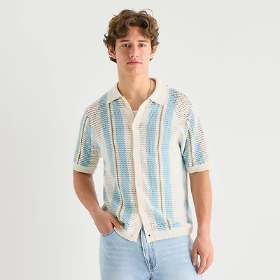Arizona Mens Short Sleeve Button Polo Sweater