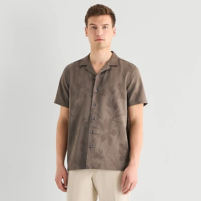 J. Ferrar Floral Jacquard Mens Short Sleeve Camp Shirt