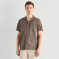 J. Ferrar Floral Jacquard Mens Short Sleeve Camp Shirt