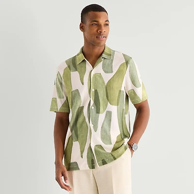 J. Ferrar Abstract Print Mens Short Sleeve Camp Shirt