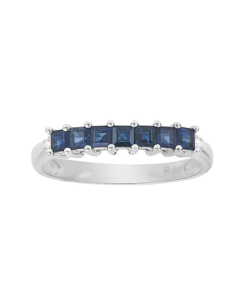 LIMITED QUANTITIES Genuine Blue Sapphire and Diamond-Accent 14K White Gold Band