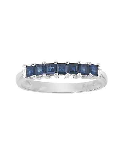 LIMITED QUANTITIES Genuine Blue Sapphire and Diamond-Accent 14K White Gold Band