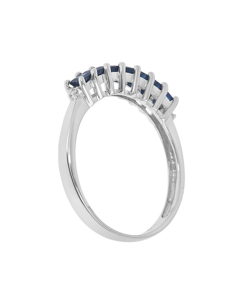 LIMITED QUANTITIES Genuine Blue Sapphire and Diamond-Accent 14K White Gold Band