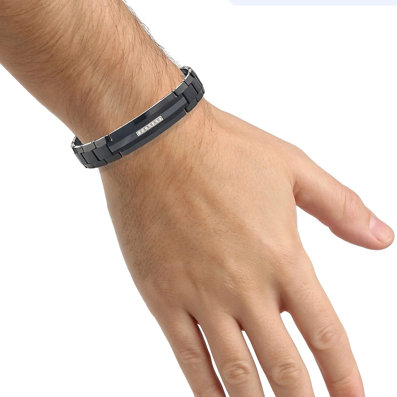 Mens 1/7 CT. T.W. Diamond Tungsten and Stainless Steel Bracelet