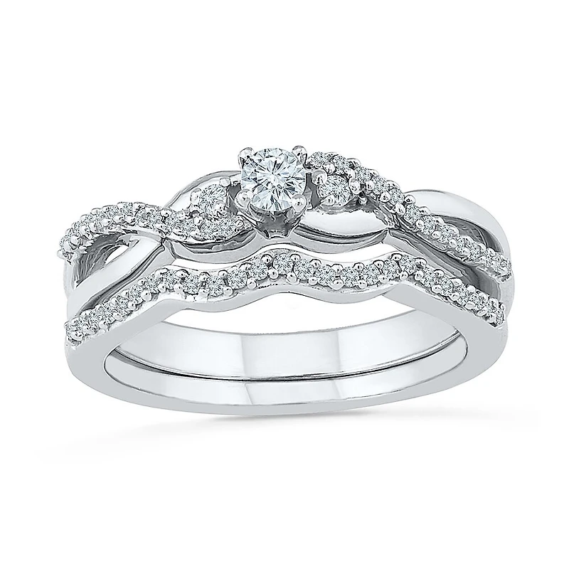 Womens 1/3 CT. T.W. Natural White Diamond 10K Gold Round Bypass Crossover Bridal Set