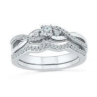 Womens 1/3 CT. T.W. Natural White Diamond 10K Gold Round Bypass  Crossover Bridal Set