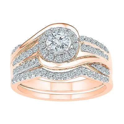 Womens CT. T.W. Natural White Diamond 10K Gold Round Bridal Set