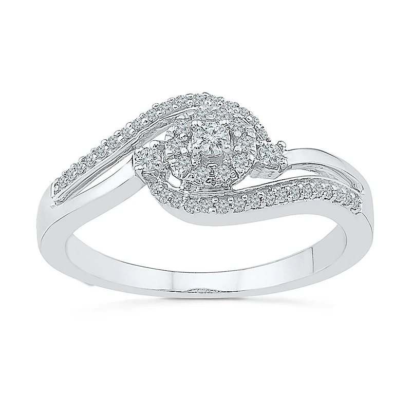 Promise My Love Womens 1/5 CT. Natural White Diamond Sterling Silver Round Side Stone Halo Ring
