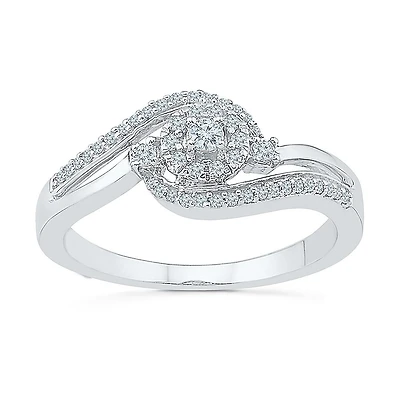 Promise My Love Womens 1/5 CT. Natural White Diamond Sterling Silver Round Side Stone Halo Ring