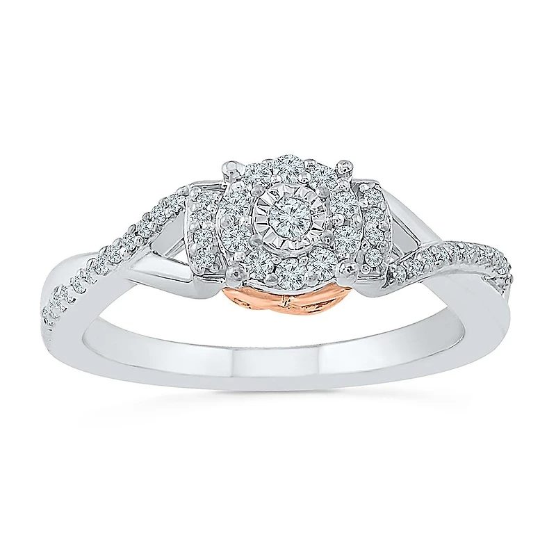 Womens 1/ CT. T.W. Natural White Diamond Sterling Silver Round Side Stone Promise Ring