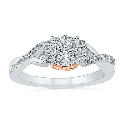 Womens 1/ CT. T.W. Natural White Diamond Sterling Silver Round Side Stone Promise Ring