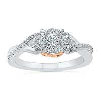 Womens 1/ CT. T.W. Natural White Diamond Sterling Silver Round Side Stone Promise Ring