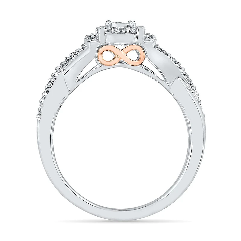 Womens 1/ CT. T.W. Natural White Diamond Sterling Silver Round Side Stone Promise Ring