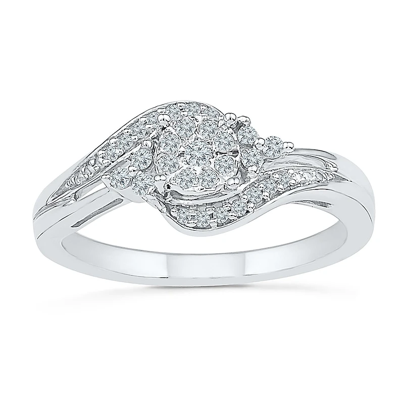 Promise My Love Womens 1/ CT. T.W. Natural Diamond Sterling Silver Round Side Stone Ring