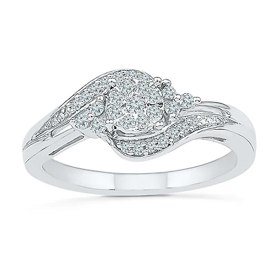 Promise My Love Womens 1/ CT. T.W. Natural Diamond Sterling Silver Round Side Stone Ring