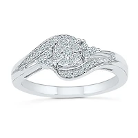 Promise My Love Womens 1/ CT. T.W. Natural Diamond Sterling Silver Round Side Stone Ring
