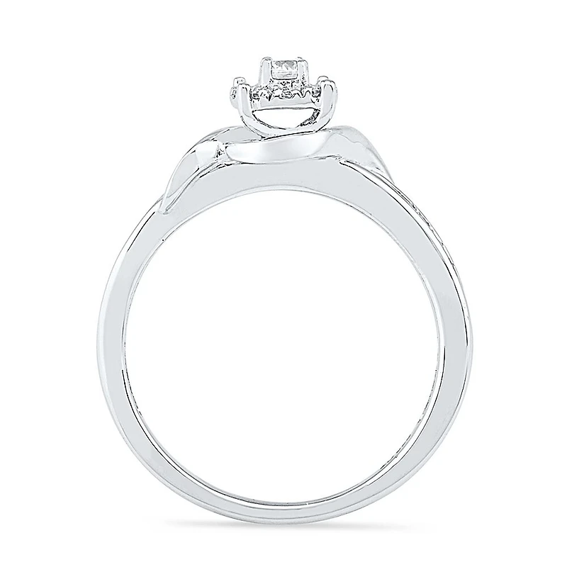Promise My Love Womens 1/ CT. T.W. Natural Diamond Sterling Silver Round Side Stone Halo Ring