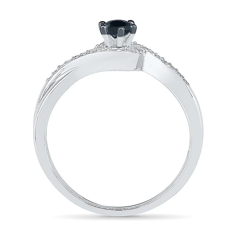 Womens 1/5 CT. Natural Black Diamond Sterling Silver Round Promise Ring