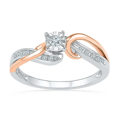 Promise My Love Womens 1/ CT. T.W. Natural White Diamond Sterling Silver Round Bypass Ring