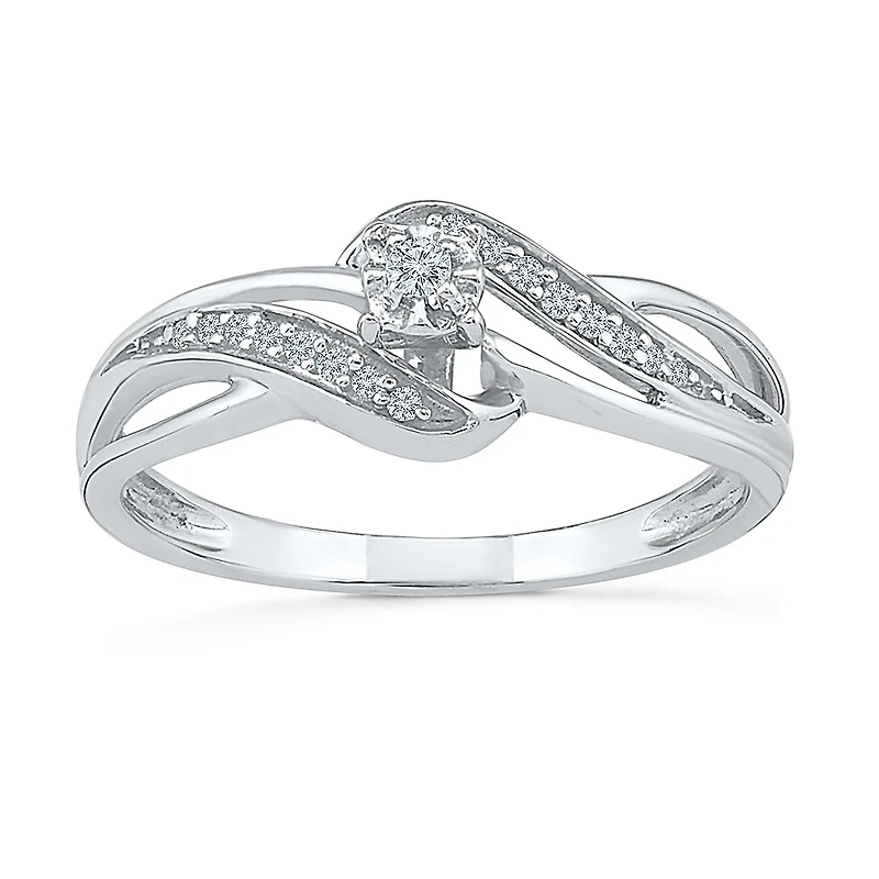Promise My Love Womens 1/10 CT. T.W. Natural White Diamond Sterling Silver Round Bypass Ring