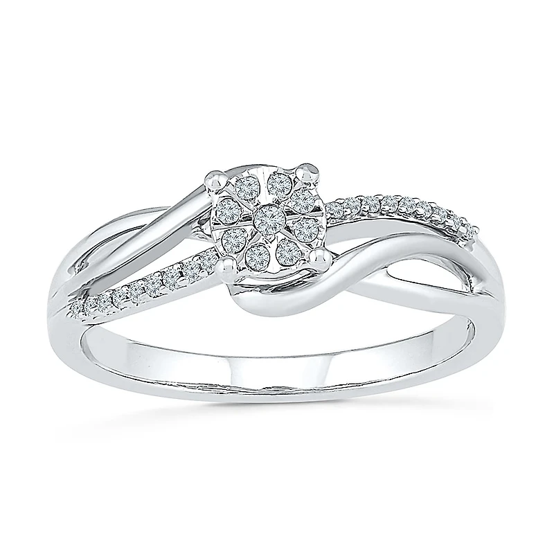 Promise My Love Womens 1/ CT. T.W. Natural White Diamond Sterling Silver Round Ring