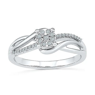 Promise My Love Womens 1/ CT. T.W. Natural White Diamond Sterling Silver Round Ring
