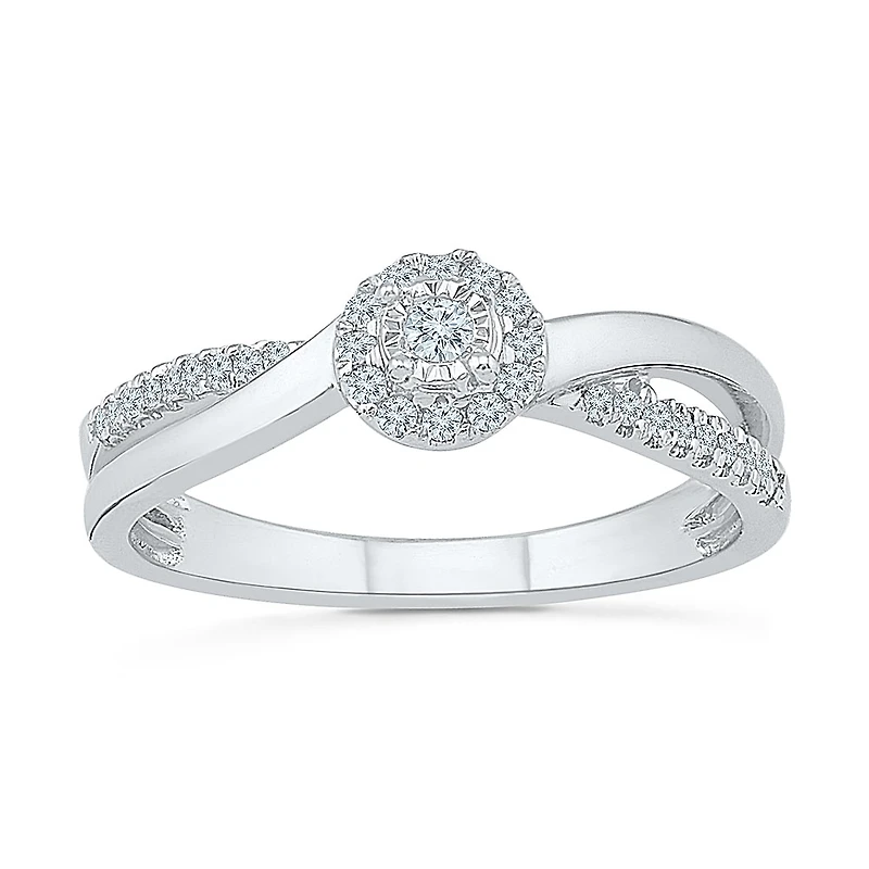 Womens 1/5 CT. Natural White Diamond Sterling Silver Round Side Stone Halo Promise Ring