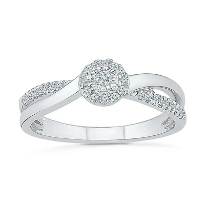 Womens 1/5 CT. Natural White Diamond Sterling Silver Round Side Stone Halo Promise Ring