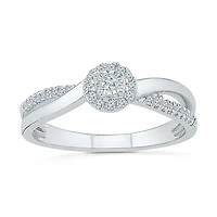Womens 1/5 CT. Natural White Diamond Sterling Silver Round Side Stone Halo Promise Ring