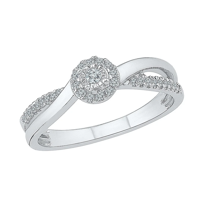 Womens 1/5 CT. Natural White Diamond Sterling Silver Round Side Stone Halo Promise Ring