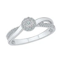 Womens 1/5 CT. Natural White Diamond Sterling Silver Round Side Stone Halo Promise Ring