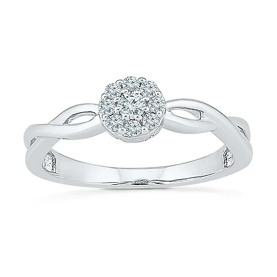 Promise My Love Womens 1/ CT. T.W. Natural White Diamond Sterling Silver Round Ring