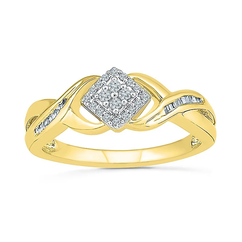 Promise My Love Womens 1/5 CT. Natural White Diamond Sterling Silver Side Stone Halo Ring