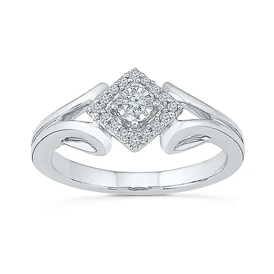 Promise My Love Womens 1/6 CT. T.W. Natural White Diamond Sterling Silver Halo Ring