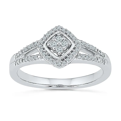Promise My Love Womens 1/6 CT. T.W. Natural White Diamond Sterling Silver Cushion Side Stone Halo Ring