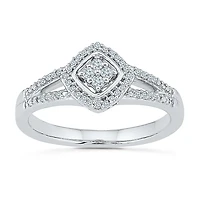Promise My Love Womens 1/6 CT. T.W. Natural White Diamond Sterling Silver Cushion Side Stone Halo Ring