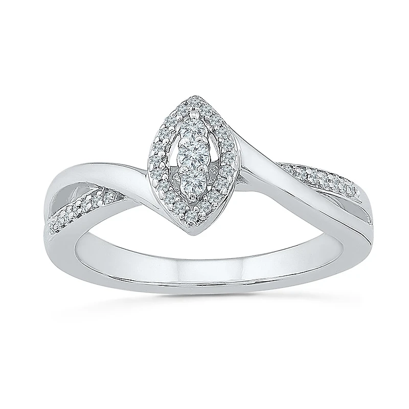 Promise My Love Womens 1/6 CT. T.W. Natural White Diamond Sterling Silver Marquise Side Stone Halo Ring