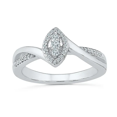 Promise My Love Womens 1/6 CT. T.W. Natural White Diamond Sterling Silver Marquise Side Stone Halo Ring