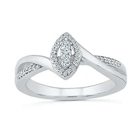 Promise My Love Womens 1/6 CT. T.W. Natural White Diamond Sterling Silver Marquise Side Stone Halo Ring
