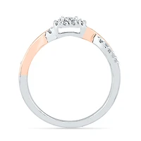Promise My Love Womens 1/5 CT. Natural White Diamond 10K Rose Gold Over Silver Sterling Cushion Bypass  Halo Ring