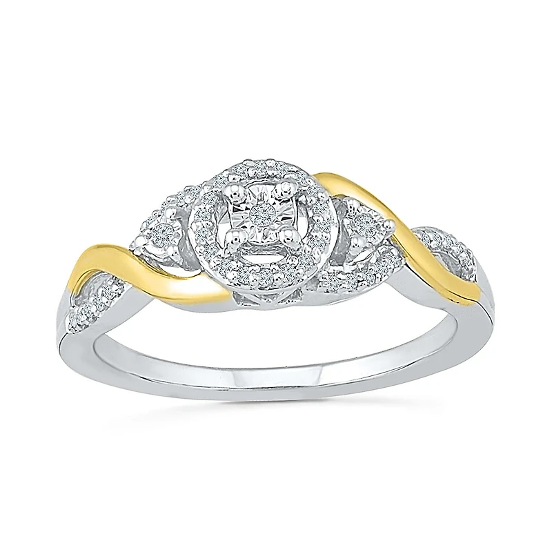 Promise My Love Womens 1/8 CT. T.W. Natural White Diamond 10K Gold Sterling Silver Round Side Stone Halo Ring