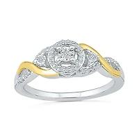 Promise My Love Womens 1/8 CT. T.W. Natural White Diamond 10K Gold Sterling Silver Round Side Stone Halo Ring