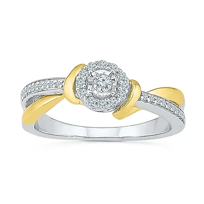 Promise My Love Womens 1/5 CT. Natural White Diamond 10K Gold Sterling Silver Round Bypass Halo Ring