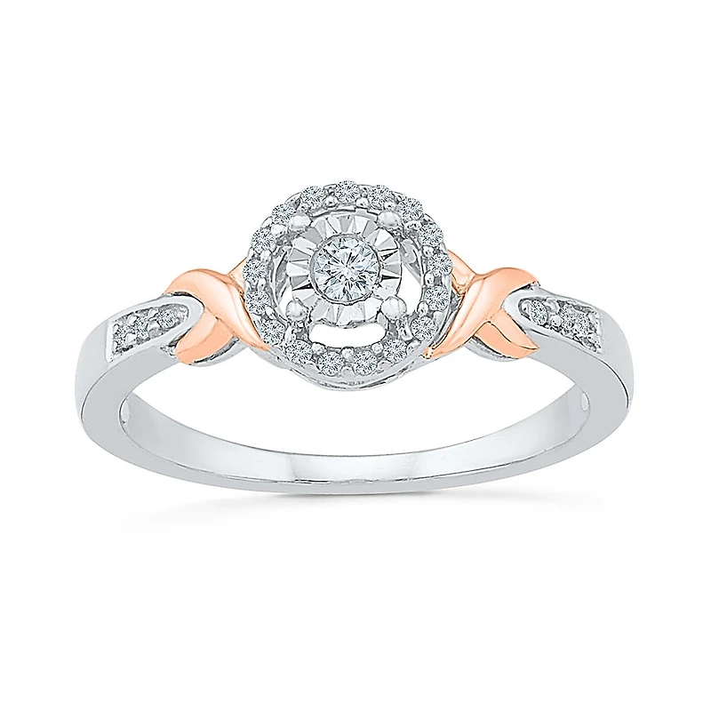 Promise My Love Womens 1/5 CT. Natural White Diamond 10K Rose Gold Sterling Silver Round Side Stone Halo Ring