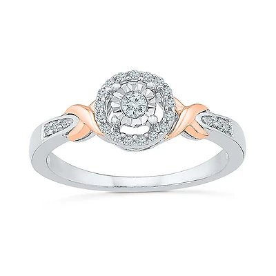 Promise My Love Womens 1/5 CT. Natural White Diamond 10K Rose Gold Sterling Silver Round Side Stone Halo Ring