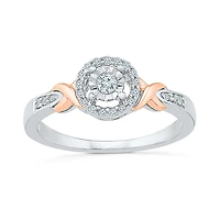 Promise My Love Womens 1/5 CT. Natural White Diamond 10K Rose Gold Sterling Silver Round Side Stone Halo Ring