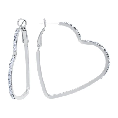 Sparkle Allure Womens Crystal 45mm Heart Hoop Earrings