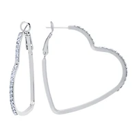 Sparkle Allure Womens Crystal 45mm Heart Hoop Earrings