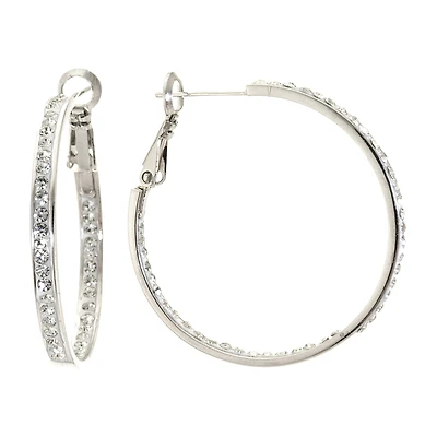 Sparkle Allure Womens Crystal 33mm Hoop Earrings