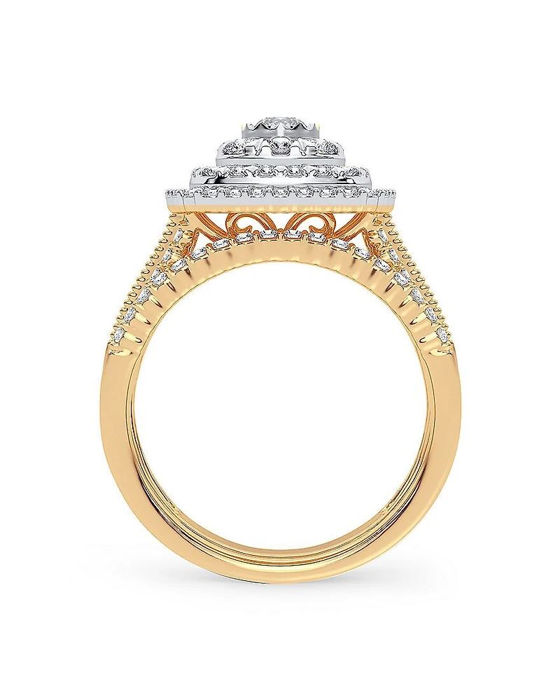 1 CT. T.W. Natural Diamond Cushion Side Stone Halo Engagement Ring 10K or 14K Gold